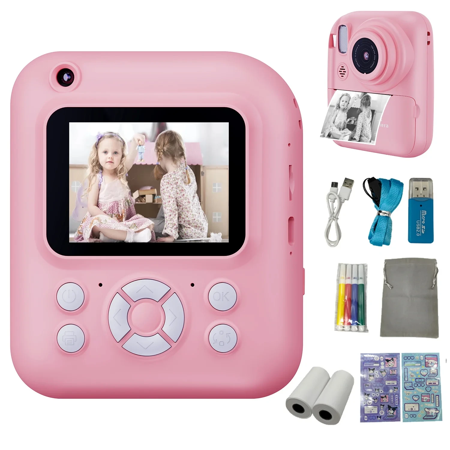 Dječiji instant fotoaparat sa printerom rozi